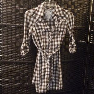 Western Brown GUESS? Plaid Dress with Tie